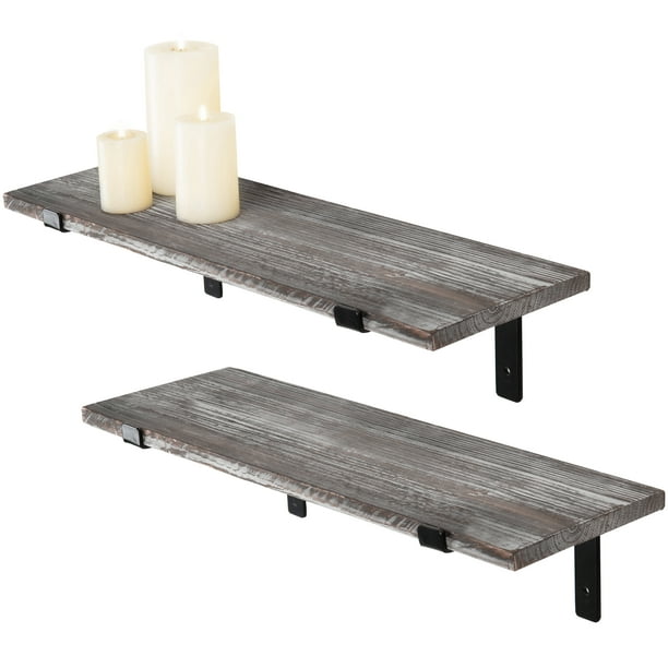 Set of 2 MyGift Torched Wood Wall-Mounted 24-Inch Floating Shelves with Black Metal Brackets Set of 2 MyGift Torched Wood Wall-Mounted 24-Inch Floating Shelves with Black Metal Brackets
